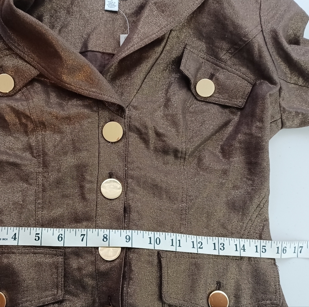 NWT Cache Mob Wife Sz S Metallic Gold Button Front Belted Linen Blend Jacketed. - Picture 12 of 15